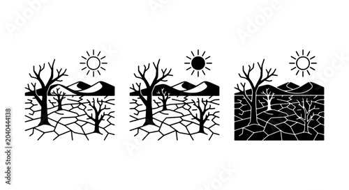 Fotografía Drought Landscape Illustrations, Arid Desert Scenes, Cracked Earth Ecosystems, S