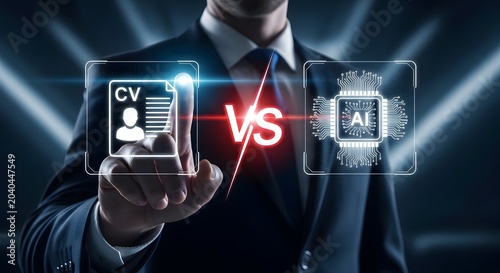 Man choosing between CV and AI on futuristic interface