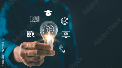 Cuadro en lienzo lightbulb graduation study creative idea solution online education icons glow ar