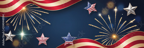 American Flag Fireworks and Stars Celebrate Independence Day Holiday