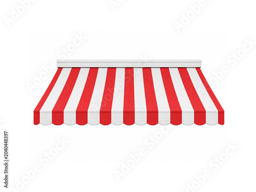 Red and white striped store awning isolated on white background