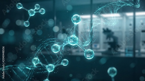Scientific breakthrough in molecular biology research laboratory digital visualization high-tech environment close-up view innovation in science