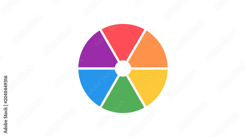 Fototapeta premium Vibrant multi-colored segmented circle icon representing diversity and progress, a versatile visual element for data visualization, loading indicators, or a playful graphic design concept