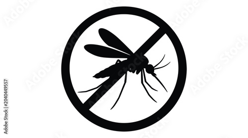 mosquito prohibition sign silhouette red circle crossed out insect warning symbol vector