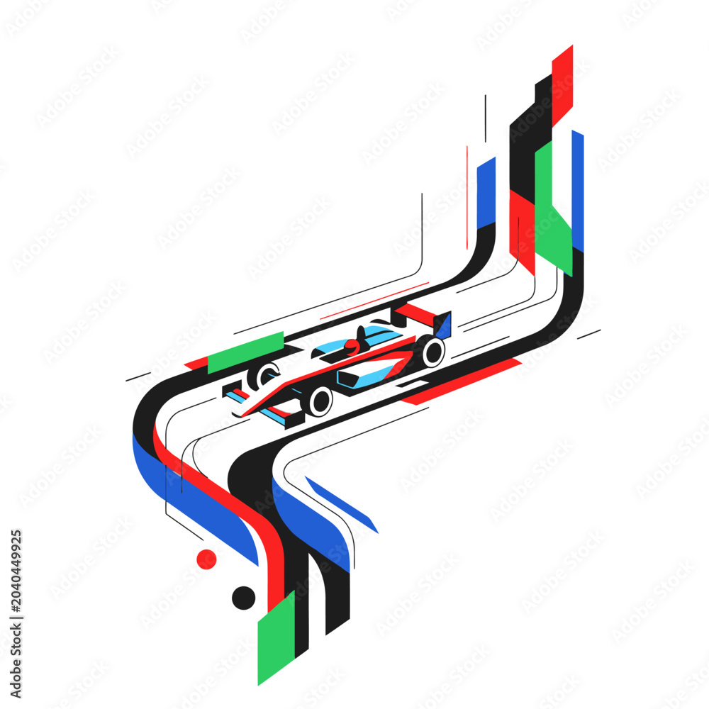 Obraz premium Isometric Formula One Race Car on Track - Simplified Design