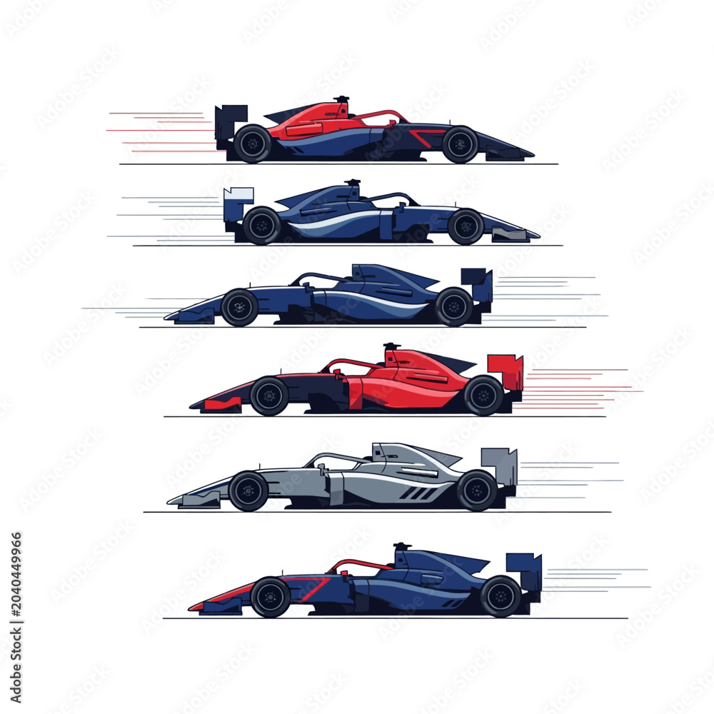 Obraz premium Pixelated Formula Racing Cars on White