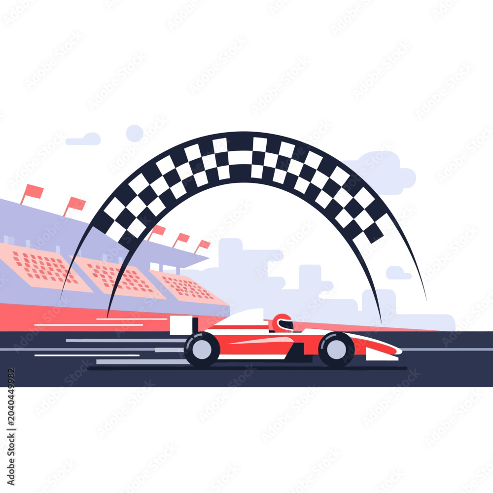 Obraz premium Race Car Crossing Finish Line: Racing Victory Vector Illustration