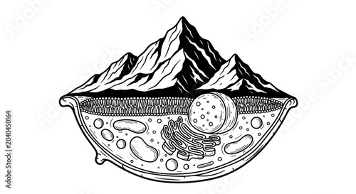 Εκτύπωση καμβά Cellular Landscape: Microscopic World of Organelles and Mountains