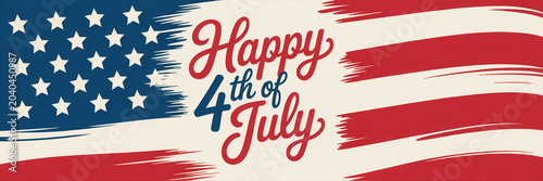 Happy 4th of July Greeting with American Flag Brush Strokes and Stars