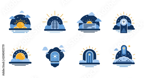 Bild auf Leinwand Resurrection and Sunrise Icon Set: Easter, Hope, New Beginnings, Spiritual Journ