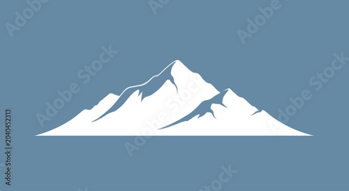 Vector illustration of a white mountain range silhouette against a solid blue background, graphic element.