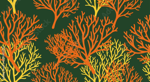 Billede på lærred Decorative branching coral pattern, organic shapes, vibrant orange and yellow ag