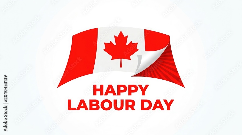 Fototapeta premium Canadian flag with a curled corner and Labour Day greeting in a vibrant vector illustration