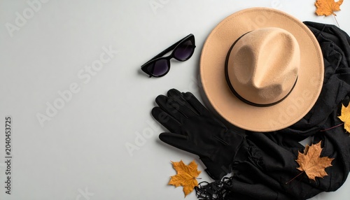 Fashion Accessories and Autumn Leaves on White.