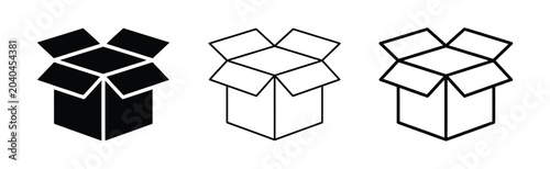 Set of opened cardboard boxes in black and white Vector
