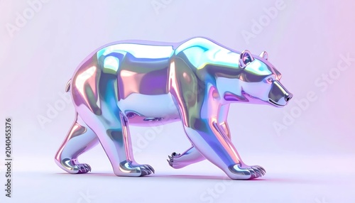 Side profile of chrome polar bear figurine.