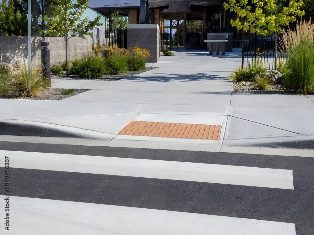 Obraz premium Curb Cut Sidewalk at a Public Facility Entrance 