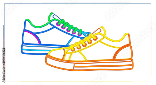 Colorful Sneakers Outline Drawing - Vibrant Shoes Illustration