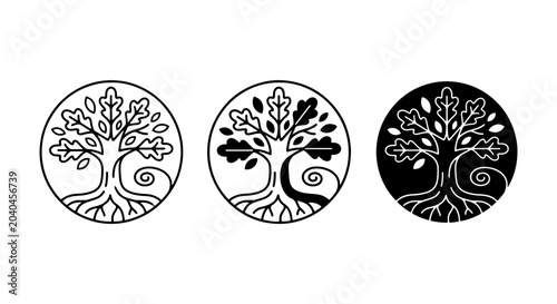 Canvas Print Tree of Life Vector Icons, Celtic Symbol, Oak Tree Emblem, Spiritual Growth, Nat