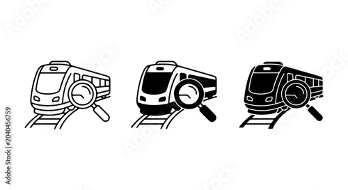 Foto Train Inspection Icons, Railway Transport Magnified, Locomotive Search Vector Se