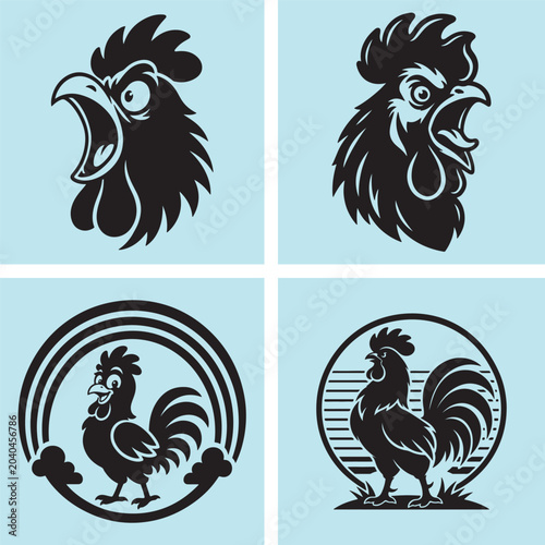 Rooster Head Badge Vector Set | Vintage Chicken Emblem Collection