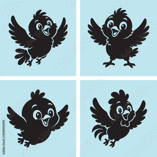 Flying Bird Mascot Vector Set | Cute Cartoon Black Bird Collection

