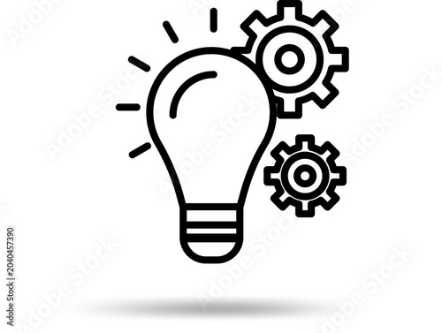 Innovation Process Icon with Light Bulb and Gears for Creative Thinking, Business Strategy, and Problem-Solving Solutions