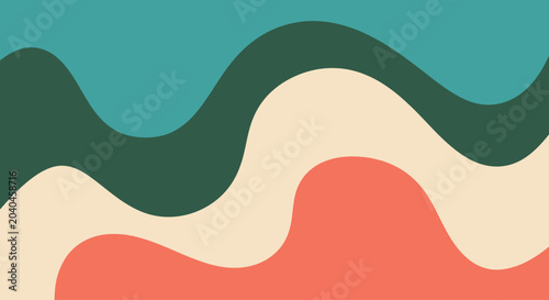 Abstract wavy background with organic shapes in teal, green, cream, and coral