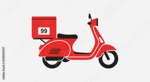 Billede på lærred Red Delivery Scooter with Box.