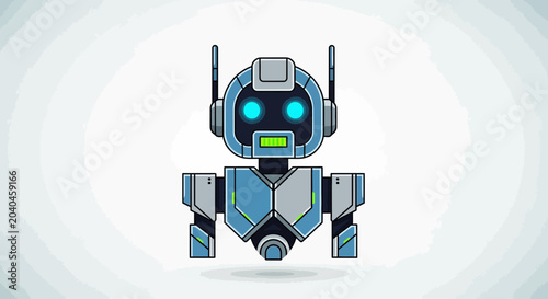 Tableau sur toile Robot with glowing blue eyes standing.
