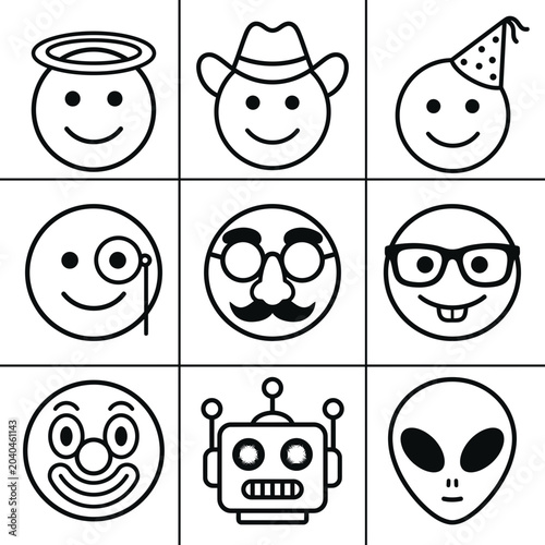 Tableau sur toile Smiling Faces Emotions Robot Alien.