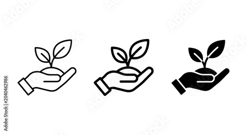 Canvastavla Hand holding seedling icons, growth concept, eco-friendly, organic, nature, sust