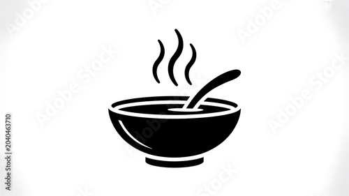 Steaming bowl, soup icon, black silhouette, food symbol