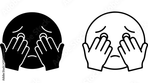 Canvastavla Crying Face Emoji Icon In Outline And Silhouette