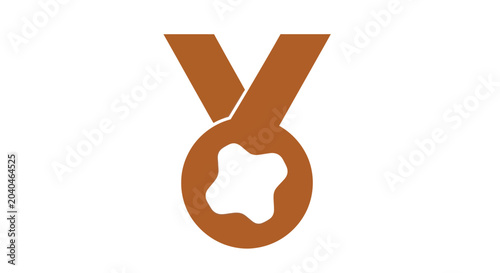 Bronze medal vector graphic with ribbon and star center, isolated on white