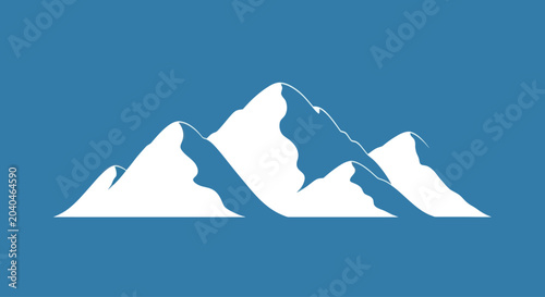 Graphic mountain range with snow peaks on blue background, vector illustration