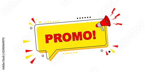 Promo speech bubble with megaphone for marketing and advertising campaigns.