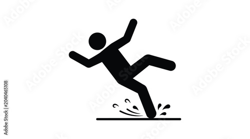 person slipping on wet floor silhouette black white background icon symbol warning