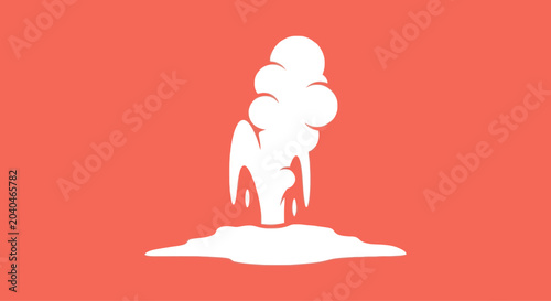 Quadro su tela Vector illustration of a geyser erupting with white plume on coral background, g