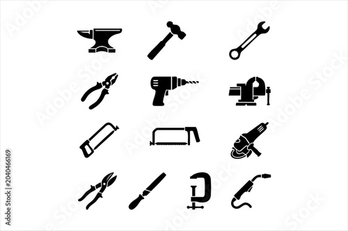 Obraz na plátně Set of metalworking and construction tools icons collection with construction me