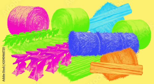 Φωτογραφία Collection of colorful hay bales and straw, graphic vector illustration