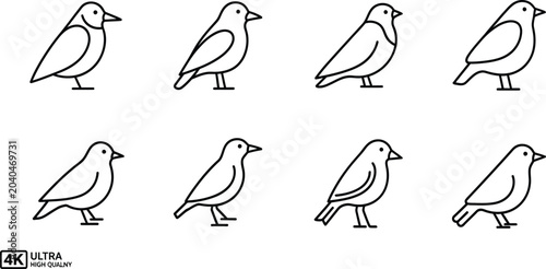 Canvas Print Line of eight birds in two rows, facing right, with 4 k ultra hd label line blac