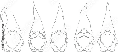 Foto Line of four gnomes with pointy hats and beards line pointy hats cartoon charact