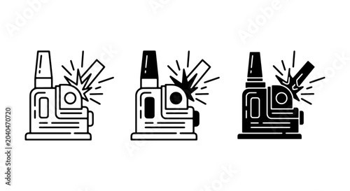 Foto Set of 3 Electronic Vaporizer Icons, Vape Device Vector Graphics, Modern E-cigar