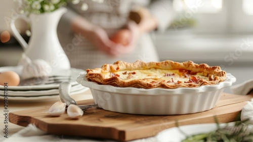 A classic French quiche Lorraine with a flaky crust and savory custard filling.