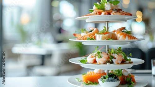 A seafood tower with a colossal crab claw as its centerpiece.
