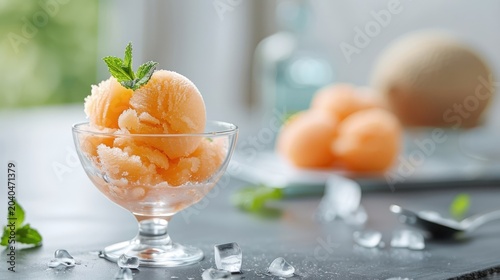 A refreshing melon sorbet with the sweet flavor of cantaloupe.