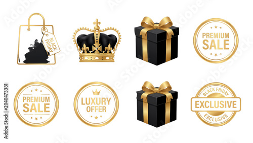 Luxury Black Friday Icon Set with Premium Gold Style