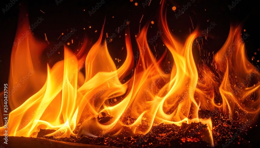 Fototapeta premium Vibrant Flames Burning Brightly in Darkness.