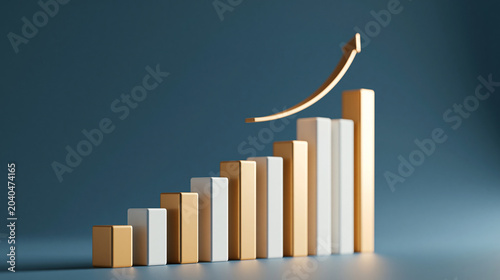 Minimal Bar Chart with Gold Arrow Indicating Increasing Business Performance